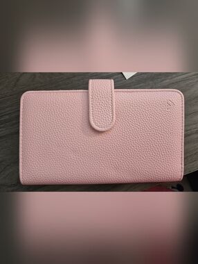 Blush Pink Pebbled Slim Wallet with Snap Closure